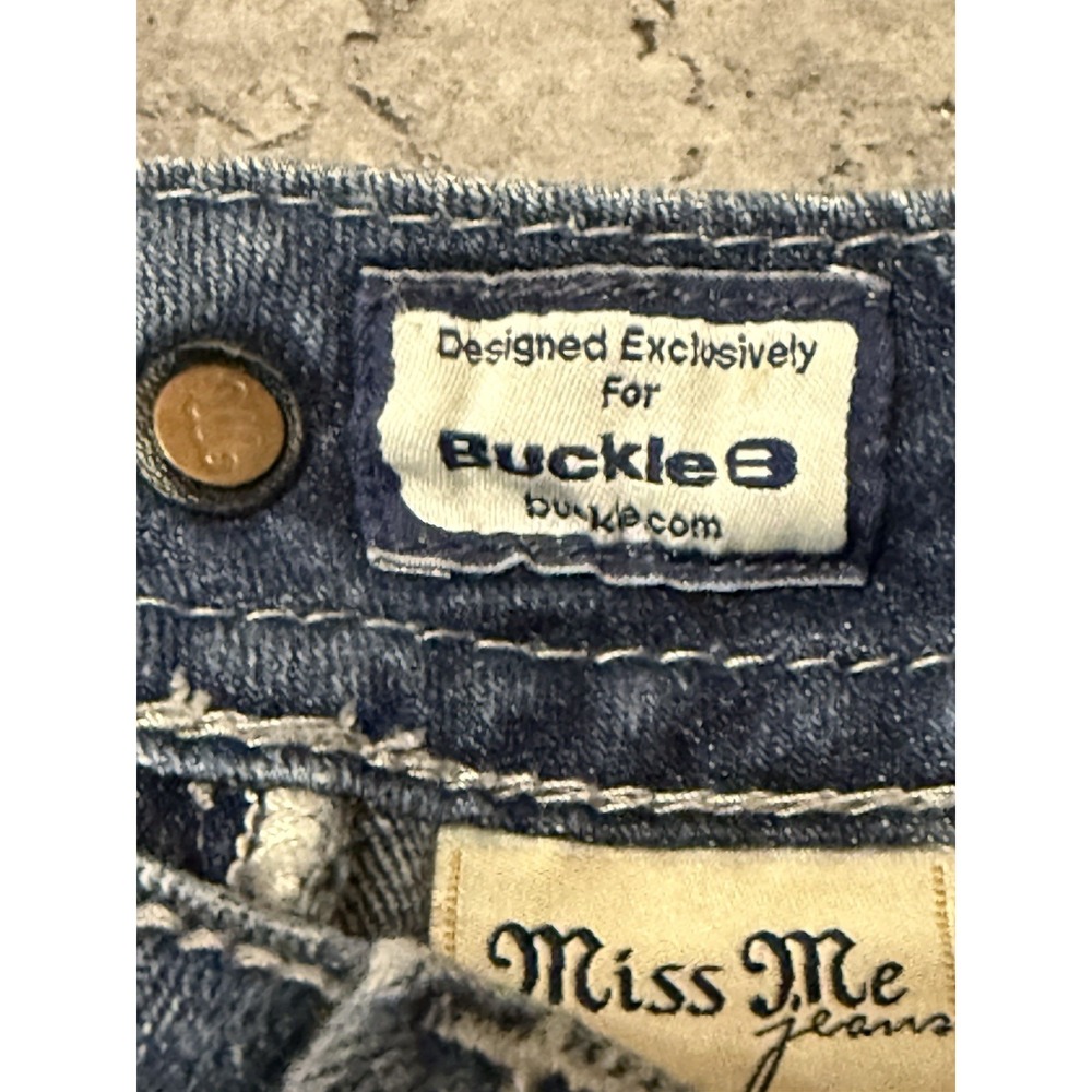 RARE VTG Miss Me Women Bootcut Jeans Embroidered Rhinestone Blue Size 27 - Picture 12 of 12